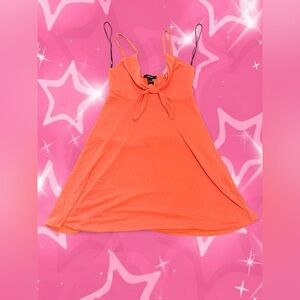 Forever 21 Women's Small Babydoll Dress Neon Coral Orange Tie Front New No Tags
